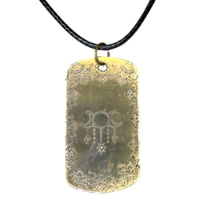 Handmade stamped gold brass celestial/moon phases black leather cord‎ necklace